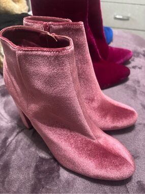 Liliana Pink Velvet Ankle Boots